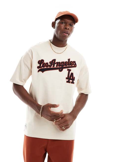 New Era LA Dodgers t shirt in cream ASOS