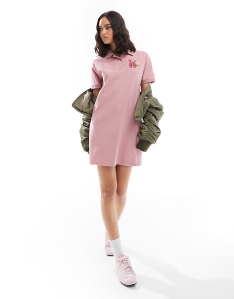 New Era – LA Dodgers – T-Shirt-Kleid in Rosa mit Polokragen - view 1