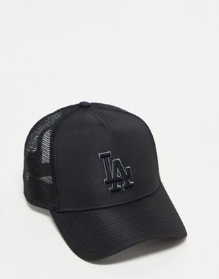 New Era LA Dodgers tonal trucker cap in black