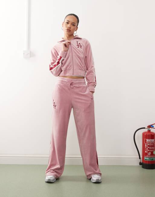 New Era - LA Dodgers - Top in velour con zip rosa con strisce laterali in coordinato, 3 di 4