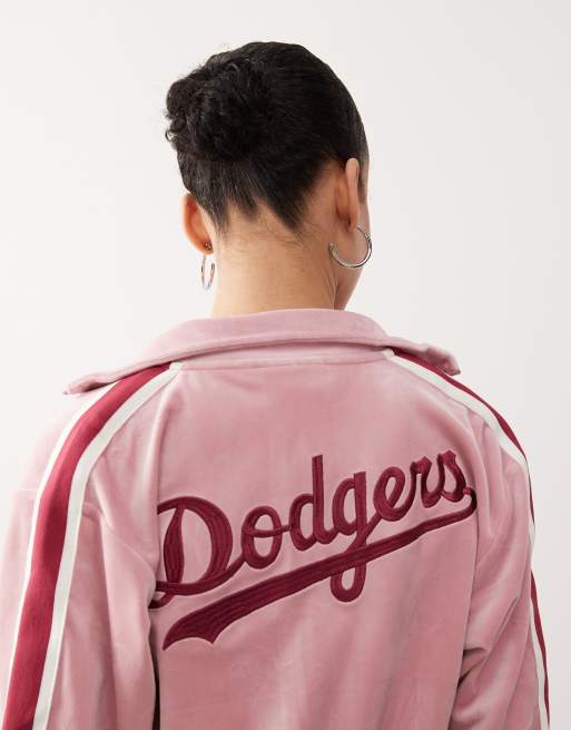 New Era - LA Dodgers - Top in velour con zip rosa con strisce laterali in coordinato, 4 di 4
