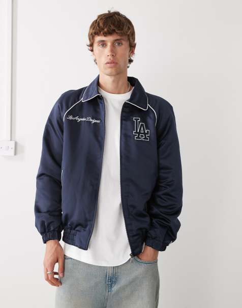 New Era LA dodgers varsity bomber jacket in navy satin - view 1