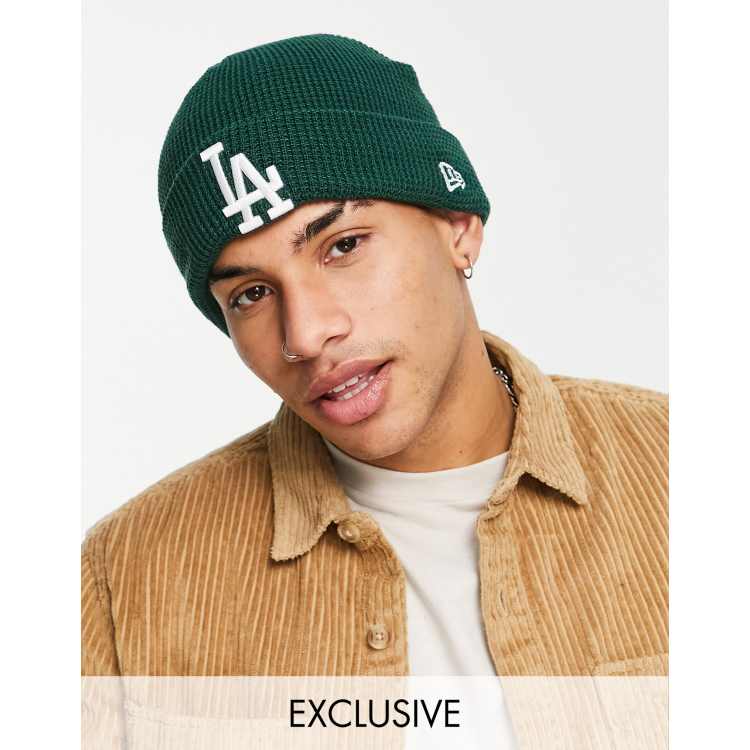 New Era LA Dodgers waffle knit beanie in green exclusive at ASOS