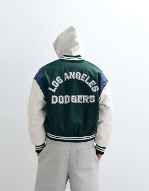 New Era LA Dodgers wool mix varsity jacket in green multi, 4 of 5