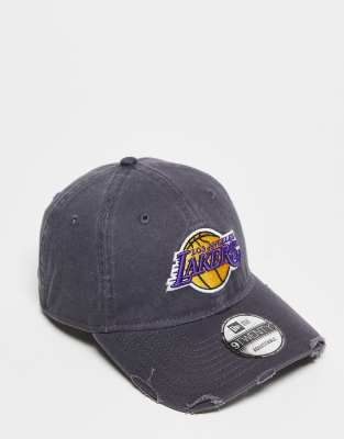 New Era New Era LA Lakers 9twenty washed cotton distressed cap in black