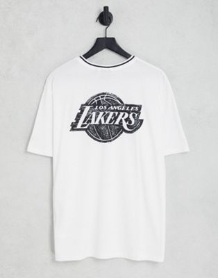 New Era LA Lakers distressed backprint oversized t-shirt in white