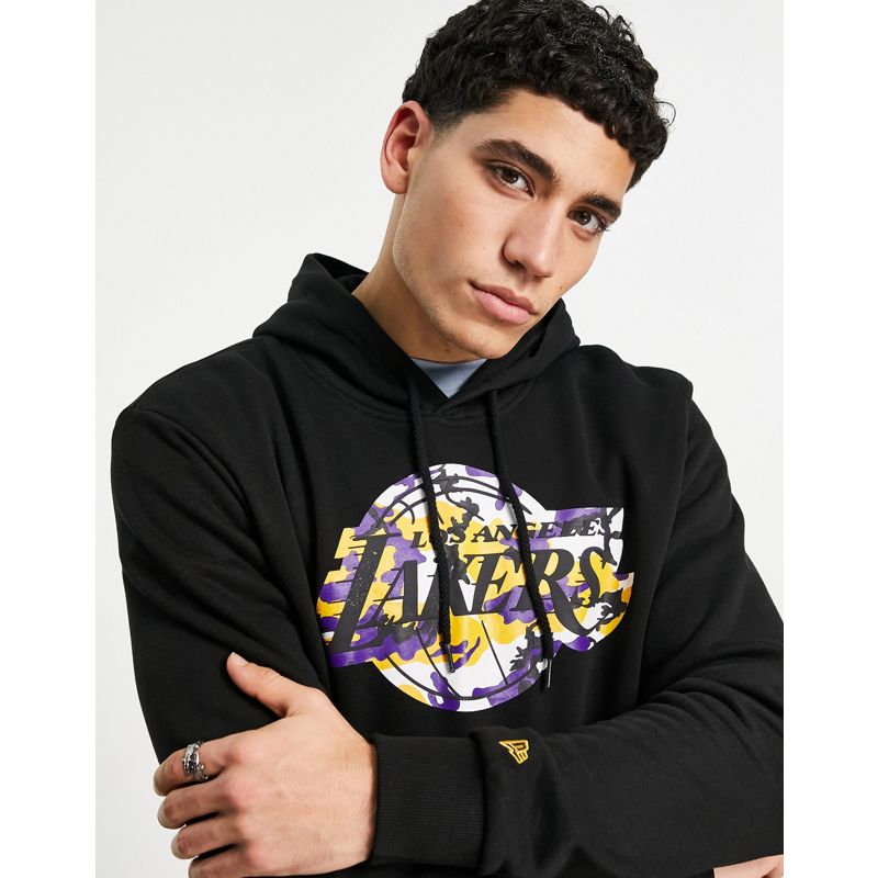 Uomo AM2st New Era - LA Lakers - Felpa nera con cappuccio e stampa mimetica