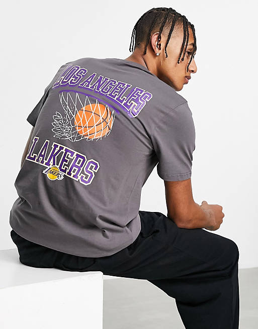  New Era LA Lakers hoop backprint t-shirt in grey 
