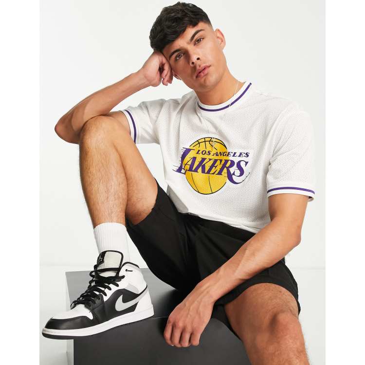 New Era NBA LA Lakers oversized mesh t-shirt in white with logo