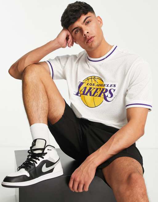 New Era NBA LA Lakers oversized mesh t-shirt in white with logo print