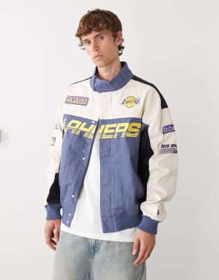 New Era New Era LA Lakers motorcross jacket in blue and white