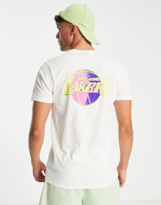 New Era LA Lakers neon graphic t-shirt in white