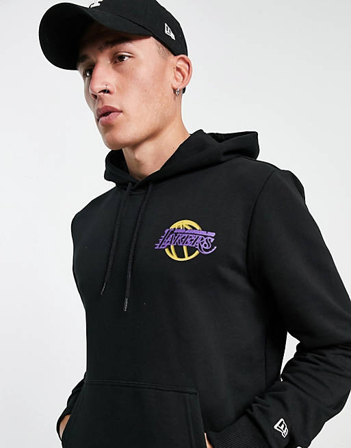 New Era LA Lakers neon print hoodie in black