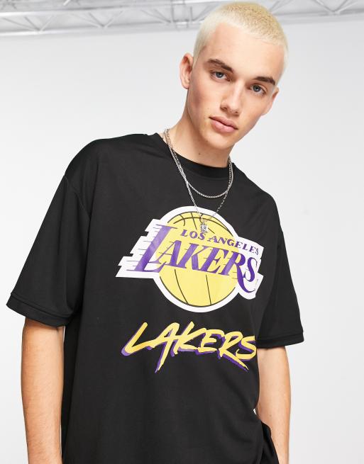 New Era – LA Lakers – Netzstoff-T-Shirt in Schwarz mit Schriftzug