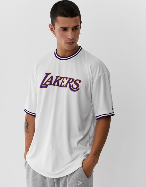 New Era LA Lakers ringer t-shirt with large logo in white ...