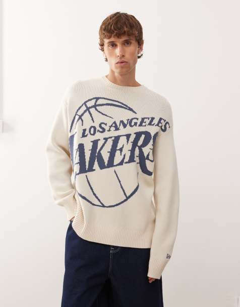 New Era LA Lakers oversized knitted jumper in off white