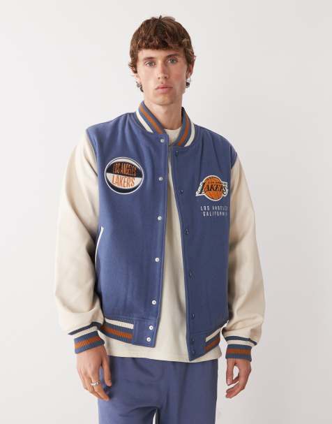 New Era LA Lakers varsity jacket in blue and white - view 1