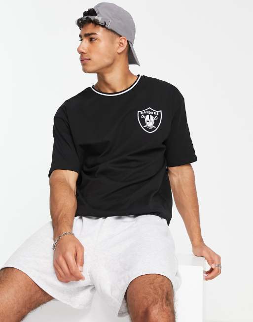 New era Distressed Logo Button Up Las Vegas Raiders Short Sleeve Crew Neck  T-Shirt Black