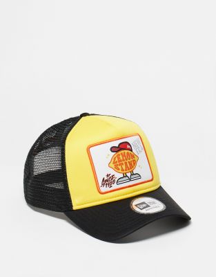  New Era lemon patch trucker cap in yellow