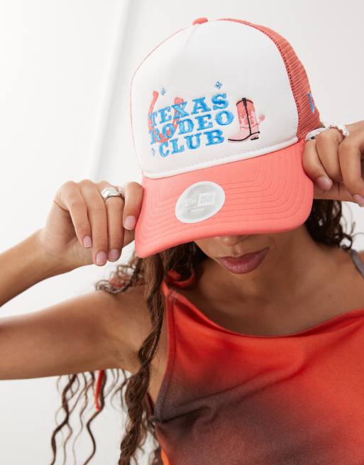 New Era - Location - Cappellino trucker arancione multicolore con visiera a contrasto e motivo