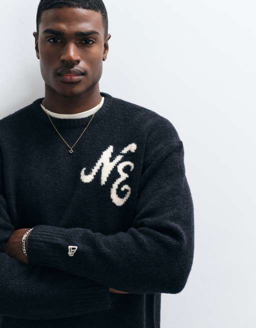 New Era logo knitted jumper in black, 3 of 5