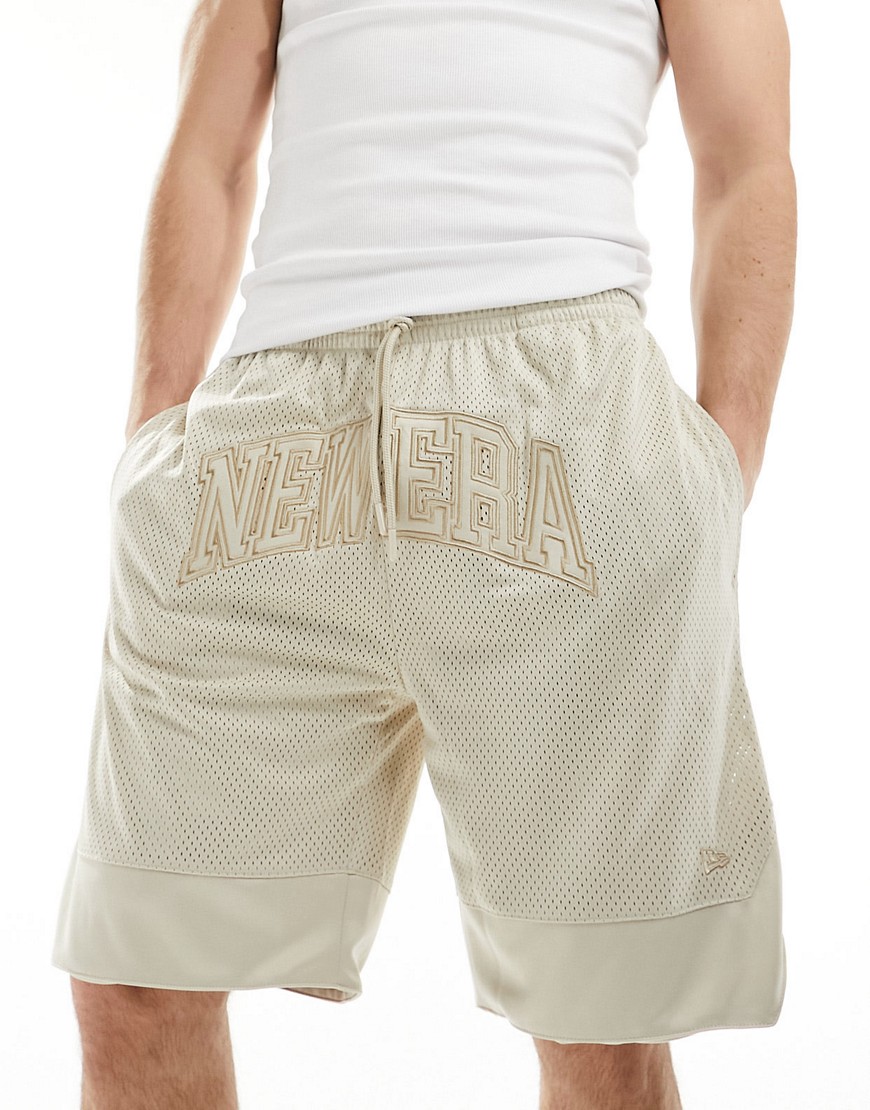 New Era logo mesh shorts in ecru-White