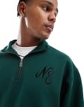 [New Era] New Era logo quarter zip sweatshirt in green 2XL Green