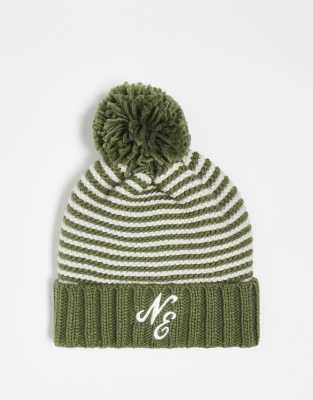 New Era New Era logo stripe beanie in khaki-Green