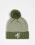 [New Era] New Era logo stripe beanie in khaki-Green One Size GREEN