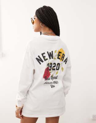 New Era New Era long sleeve top with floral motif back in white