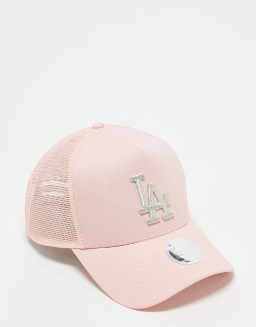 New Era Los Angeles Dodgers trucker Flexfit cap with metallic logo in pink