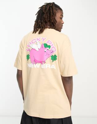 New Era lucky paws t-shirt in beige - ASOS Price Checker