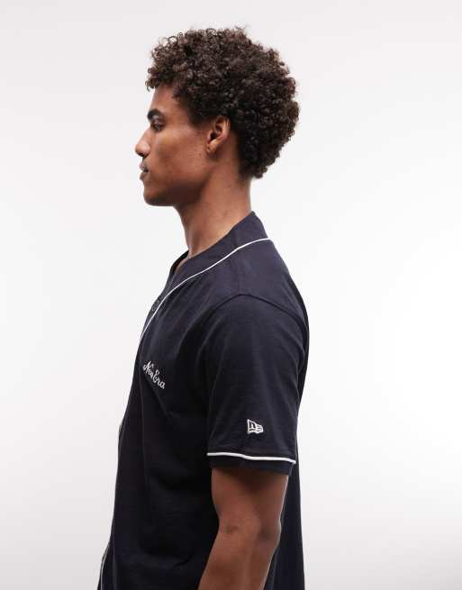 New Era – Marinblå baseballtröja i jersey med korta ärmar och logga, 3 av 5
