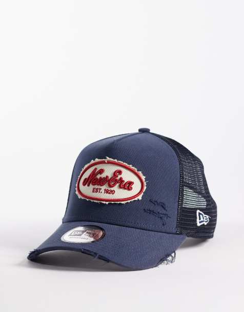 New Era - Marineblå oval trucker-kasket med slidt finish i kanvas - view 1