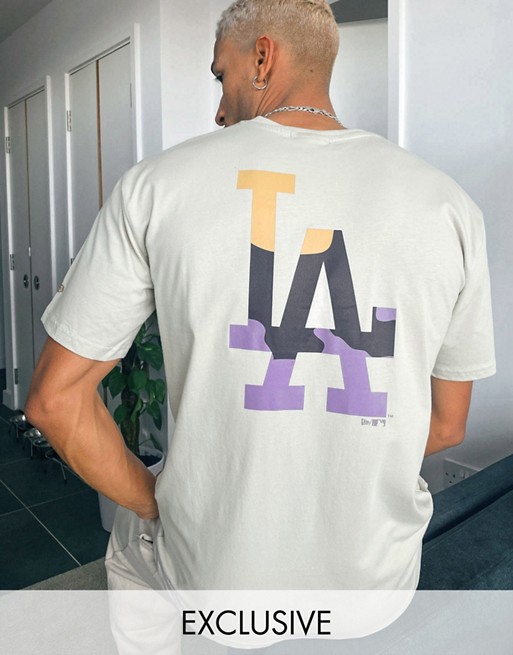 New Era MLB LA Dodgers camo infill t-shirt in stone exclusive as ASOS