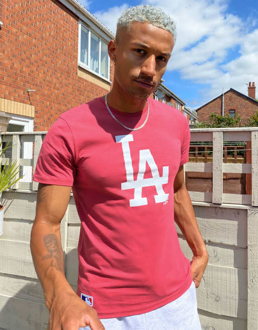 New Era MLB LA Dodgers chest logo t-shirt in pink