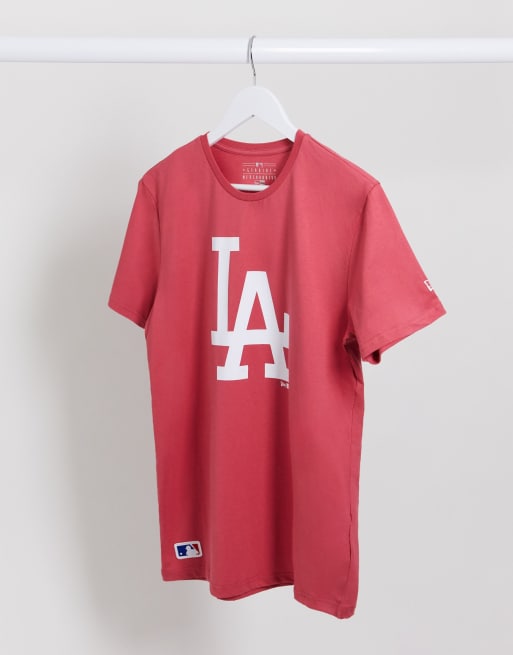 New Era MLB LA Dodgers chest logo t-shirt in pink