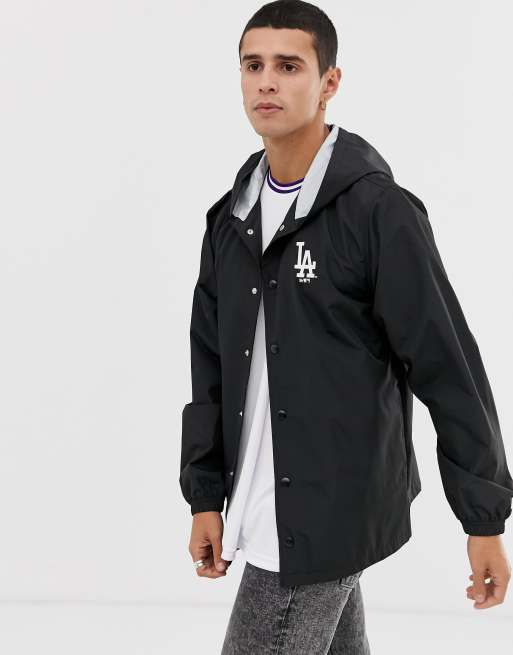 New Era MLB LA Dodgers hooded coach jacket with embroidered logo in black