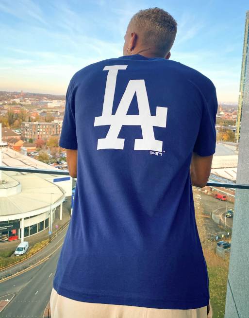 New Era MLB LA Dodgers logo t-shirt in light navy exclusive as ASOS