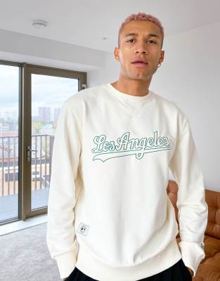 New Era MLB LA Dodgers sweatshirt in white with script text