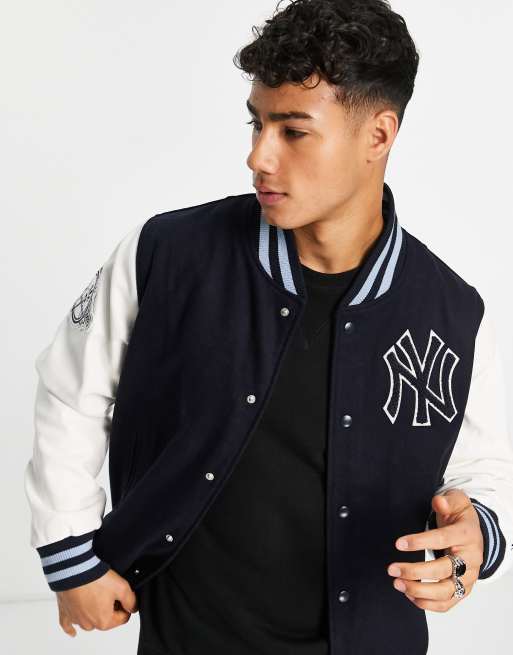 Official New Era New York Yankees MLB Anniversary Patch Navy Varsity Jacket  B5193_282