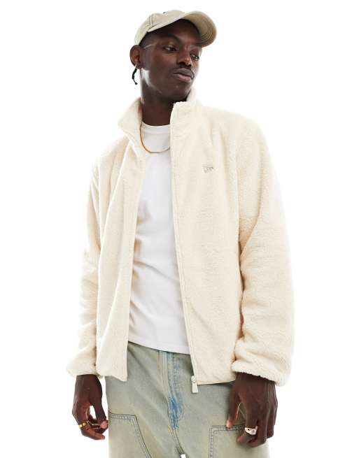 New Era - MLB - Veste zippée en imitation peau de mouton avec motif au dos - Crème