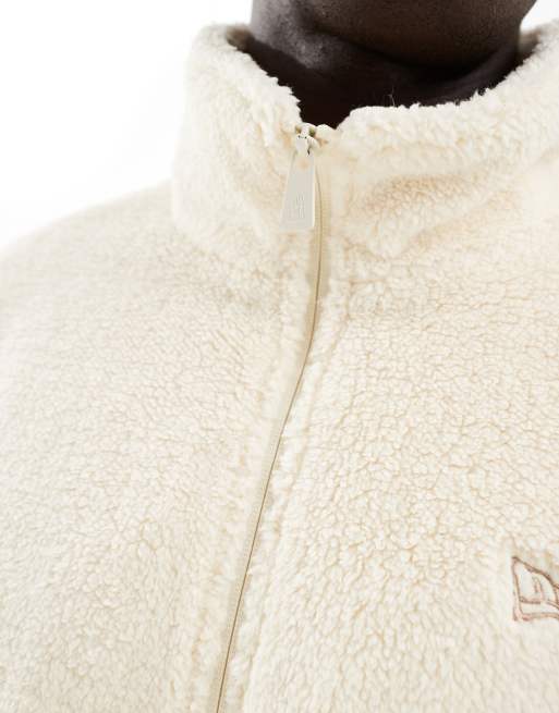 New Era MLB zip through borg jacket with motif back in cream, 3 of 4