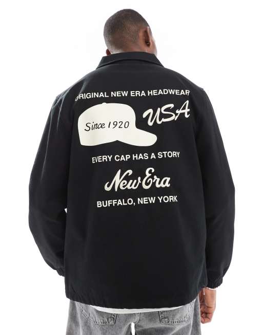 New Era motif back coach jacket in black