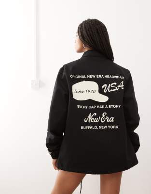 motif back coach jacket in black