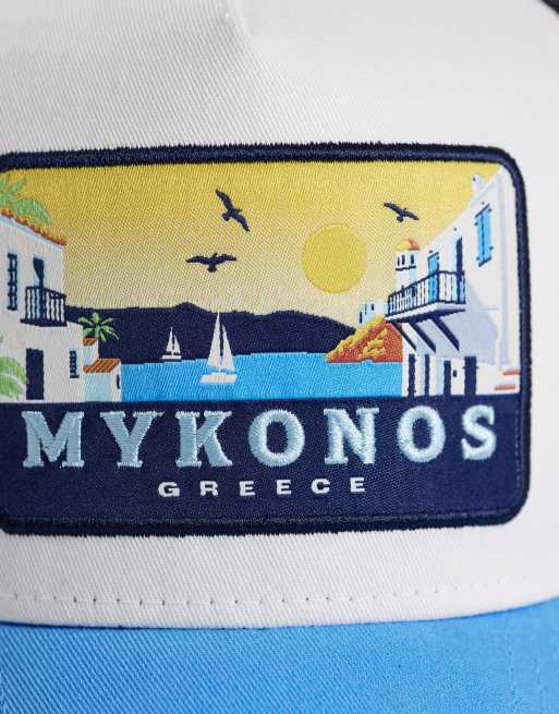New Era - Mykonos - Truckerpet met locatiepatch in blauw multi, 3 van 3