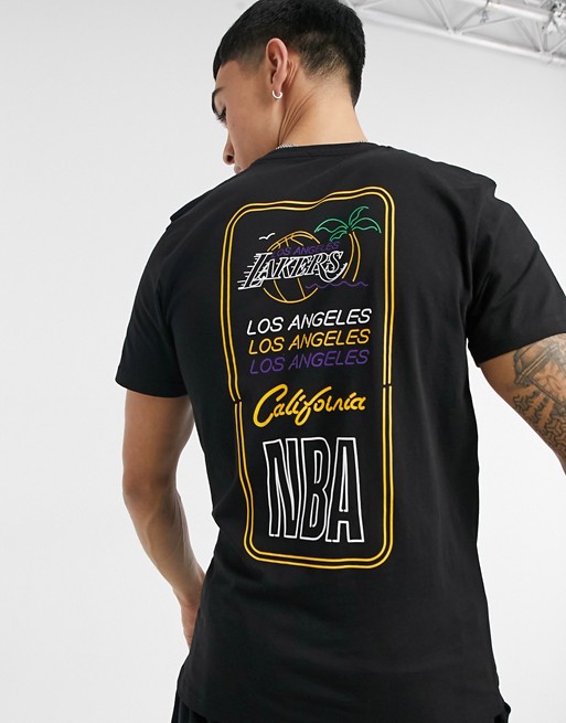 New Era NBA LA Lakers back print neon t-shirt in black
