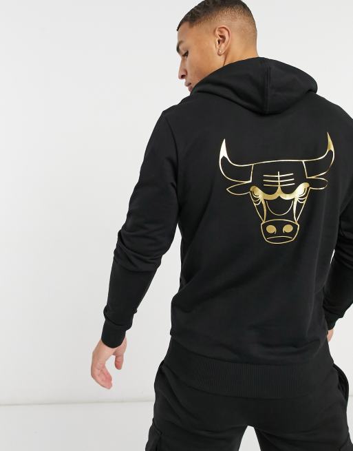 New Era - NBA Chicago Bulls - Felpa con cappuccio nera con stampa  metallizzata