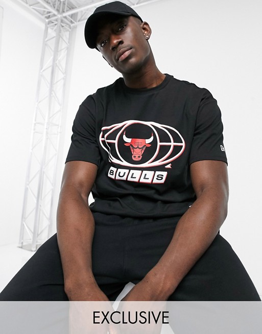 New Era NBA Chicago Bulls retro print t-shirt in black exclusive as ASOS
