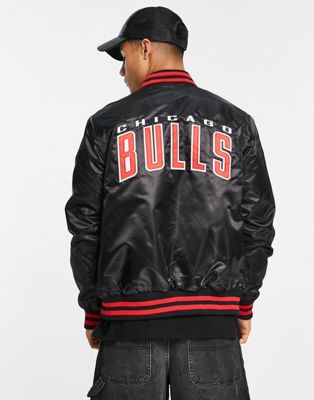 New Era NBA Chicago Bulls satin bomber jacket in black